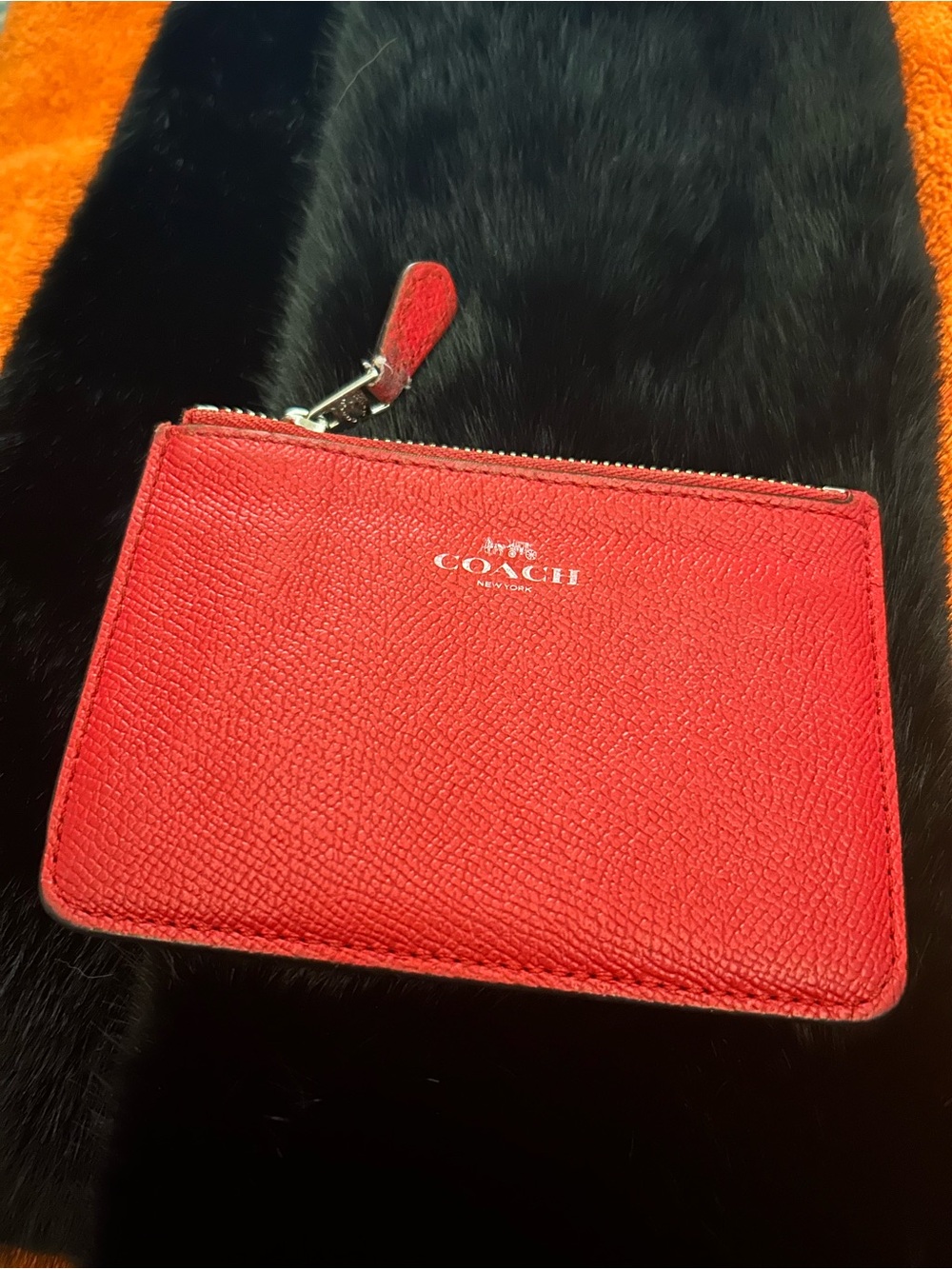 COACH Red Pebbled Leather Zip Card Pouch